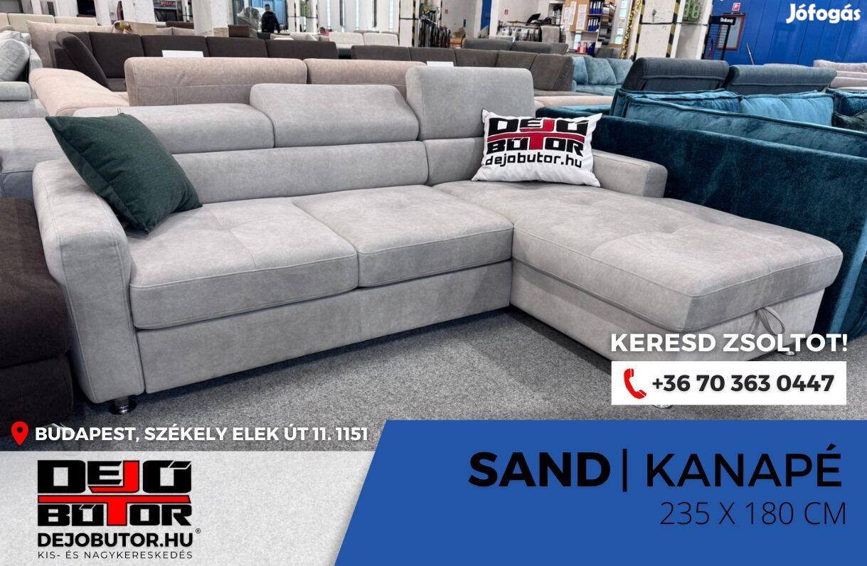 Sand rugós sarok kanapé ülőgarnitúra 235x180 cm ágyazható világos gray