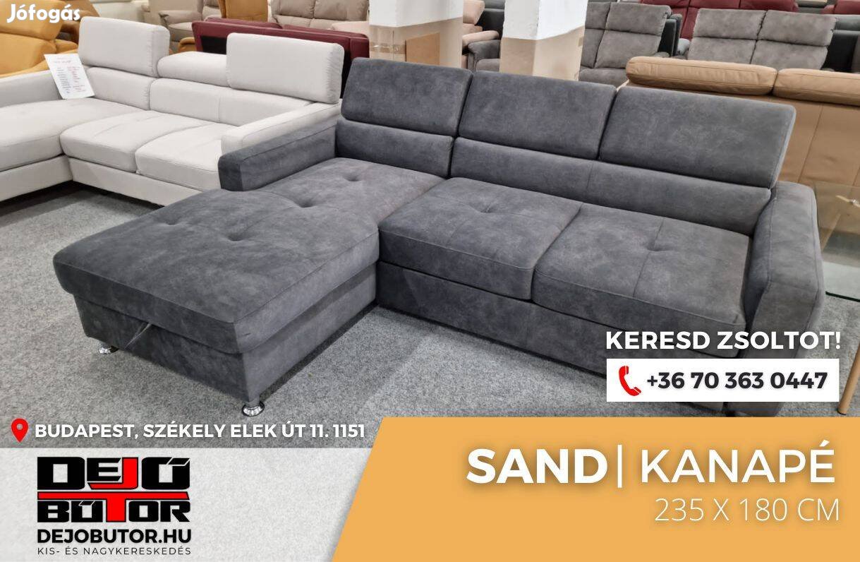 Sand sarok kanapé ülőgarnitúra gray 235x180 cm ágyazható rugós