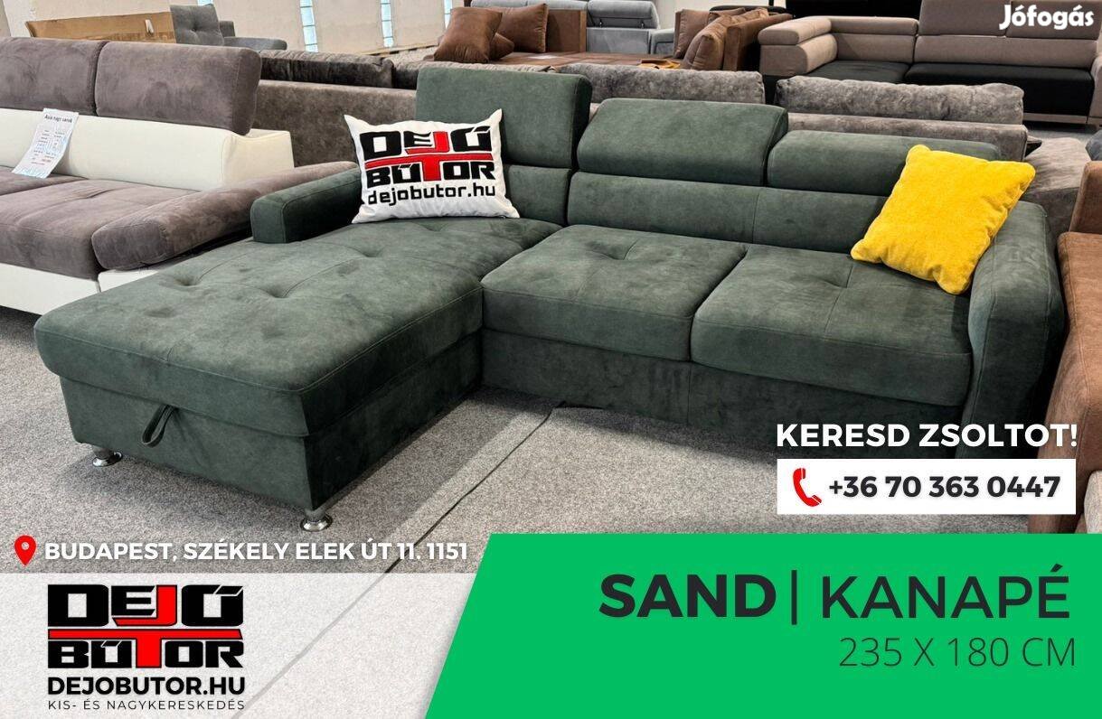 Sand sarok kattanó támlás kanapé ülőgarnitúra 235x180 cm rugós zöld