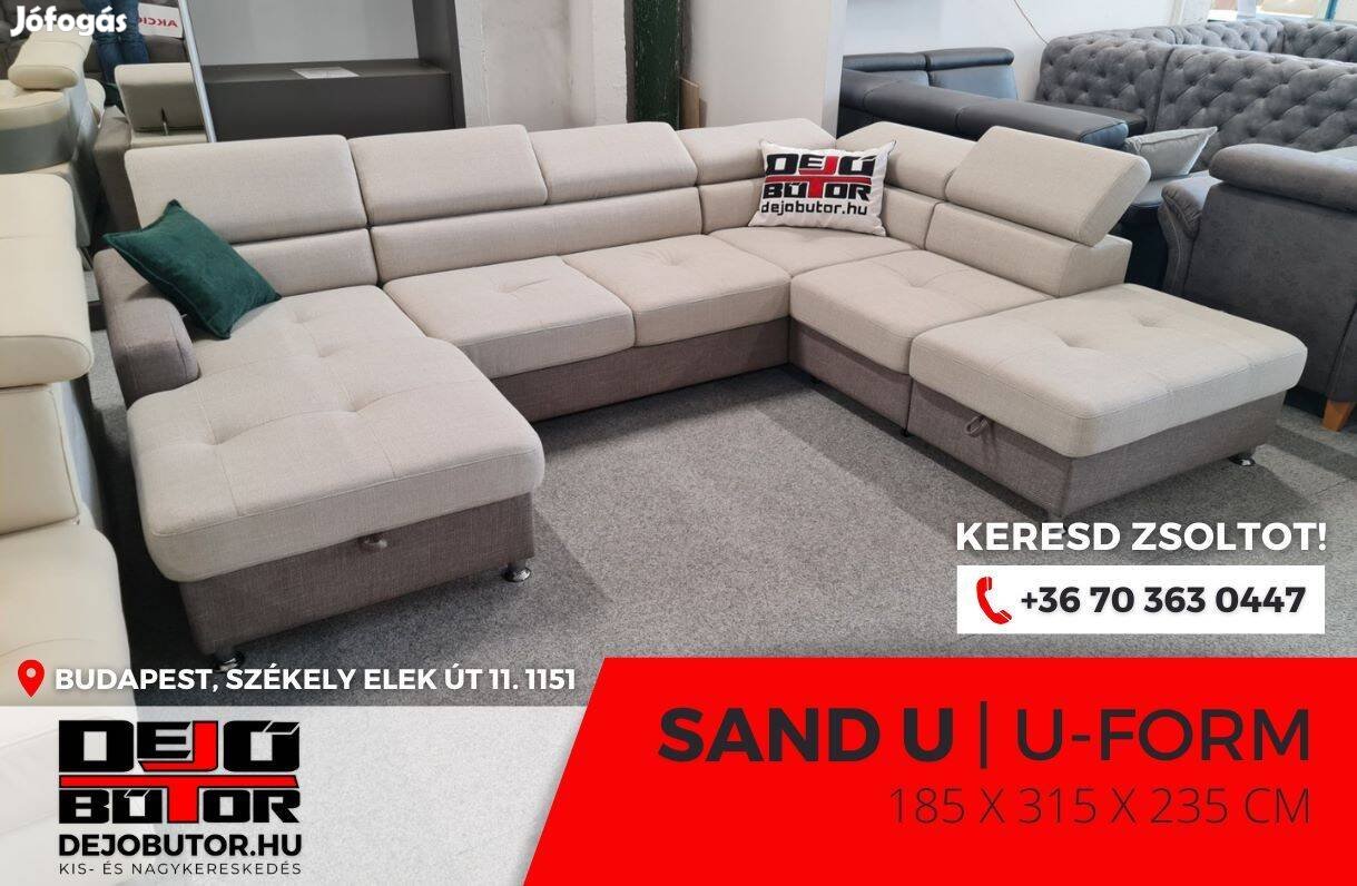 Sand sarok rugós kanapé ülőgarnitúra 185x315x235 cm ualak bézs