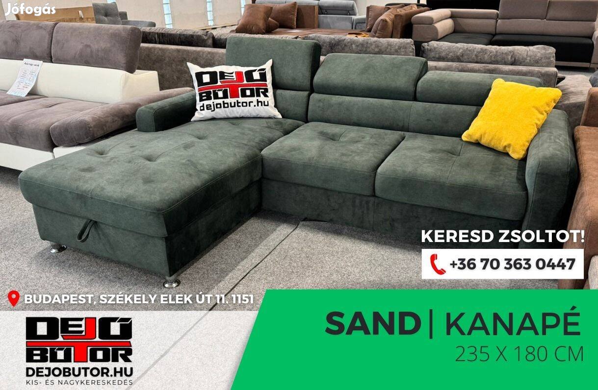 Sand sarok zöld kanapé ülőgarnitúra 235x180 cm ágyazható bútor