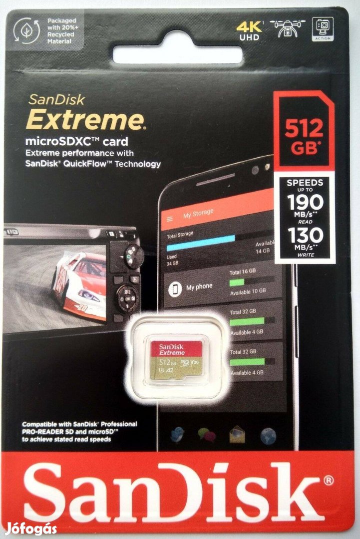 Sandisk Extreme 512GB Sdxc 190/130 MBs Ingyen Posta