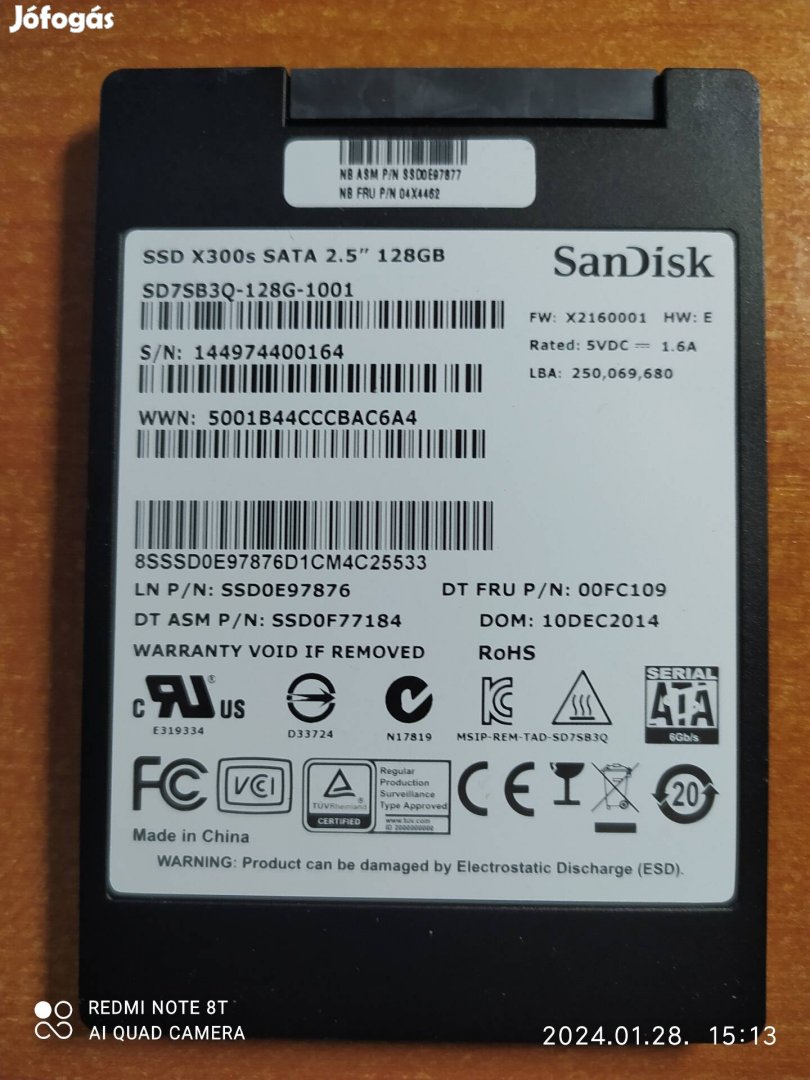 Sandisk  128gb.-os SSD 2,5" eladó.