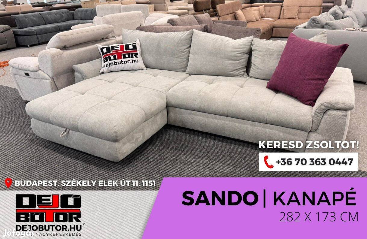 Sando rugós sarok kanapé ülőgarnitúra 282x173 cm ágyazható szürke