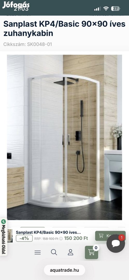 Sanplast KP4 90x90 íves zuhanykabin