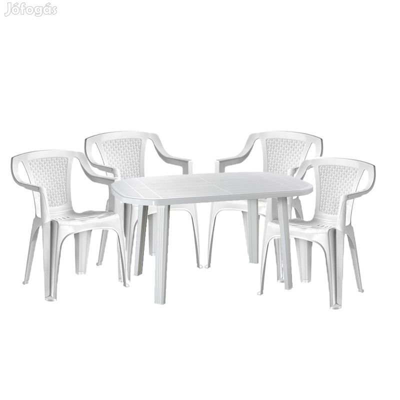 Santorini 4 személyes kerti bútor szett, fehér asztallal, 4 db Palerm