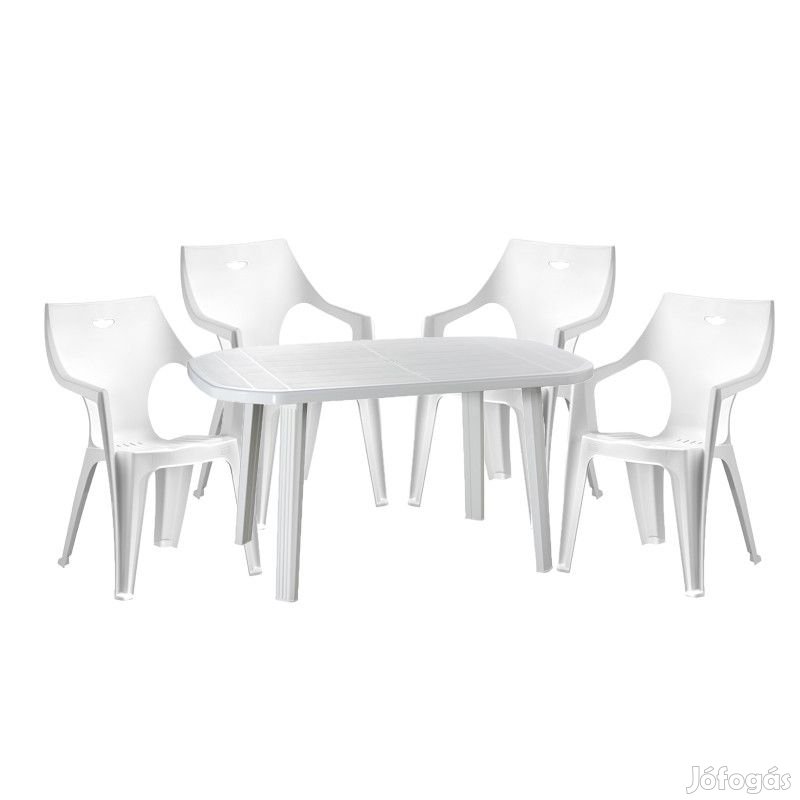 Santorini 4 személyes kerti bútor szett, fehér asztallal, 4 db Rodosz