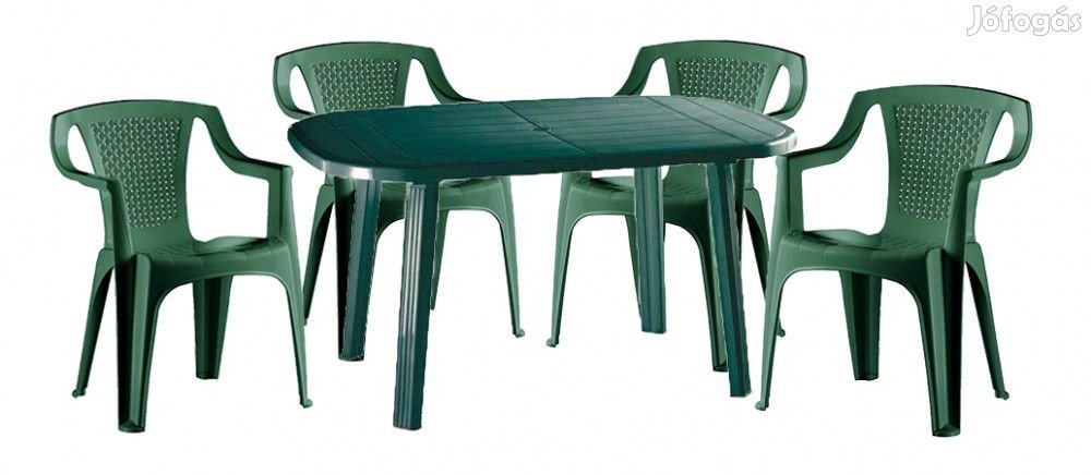 Santorini 4 személyes kerti bútor szett, zöld asztallal, 4 db Palermo