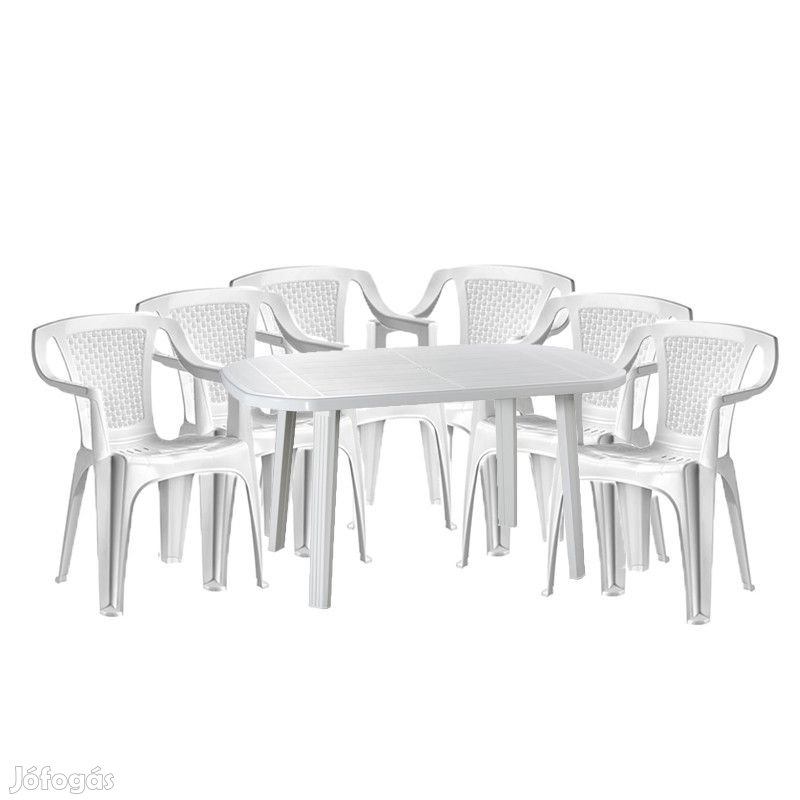 Santorini 6 személyes kerti bútor szett, fehér asztallal, 6 db Palerm