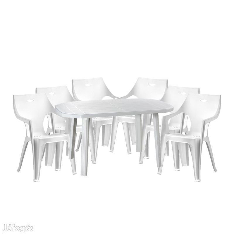 Santorini 6 személyes kerti bútor szett, fehér asztallal, 6 db Rodosz