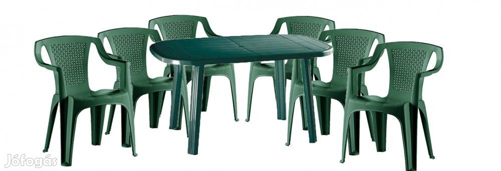 Santorini 6 személyes kerti bútor szett, zöld asztallal, 6 db Palermo