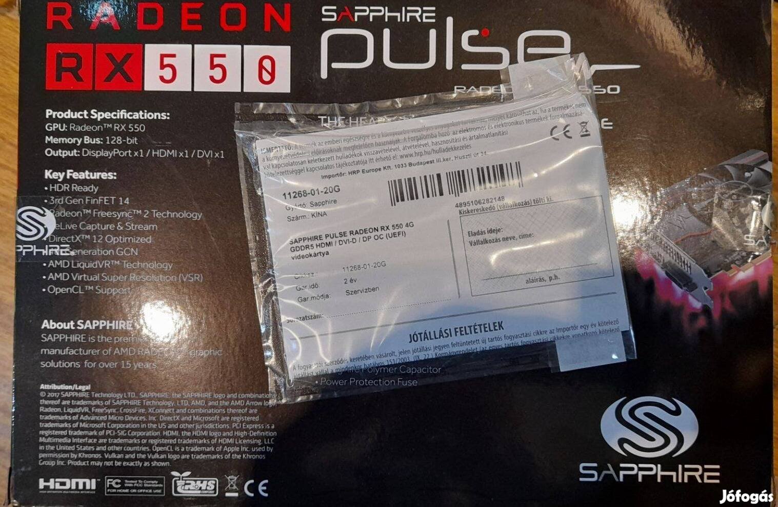 Sapphire Radeon RX 550 Pulse 4GB Gddr5 Eladó