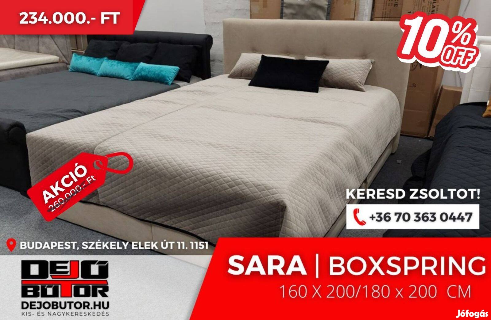 Sara Boxspring franciaágy 160x200 cm ágybetét ágyneműtartó