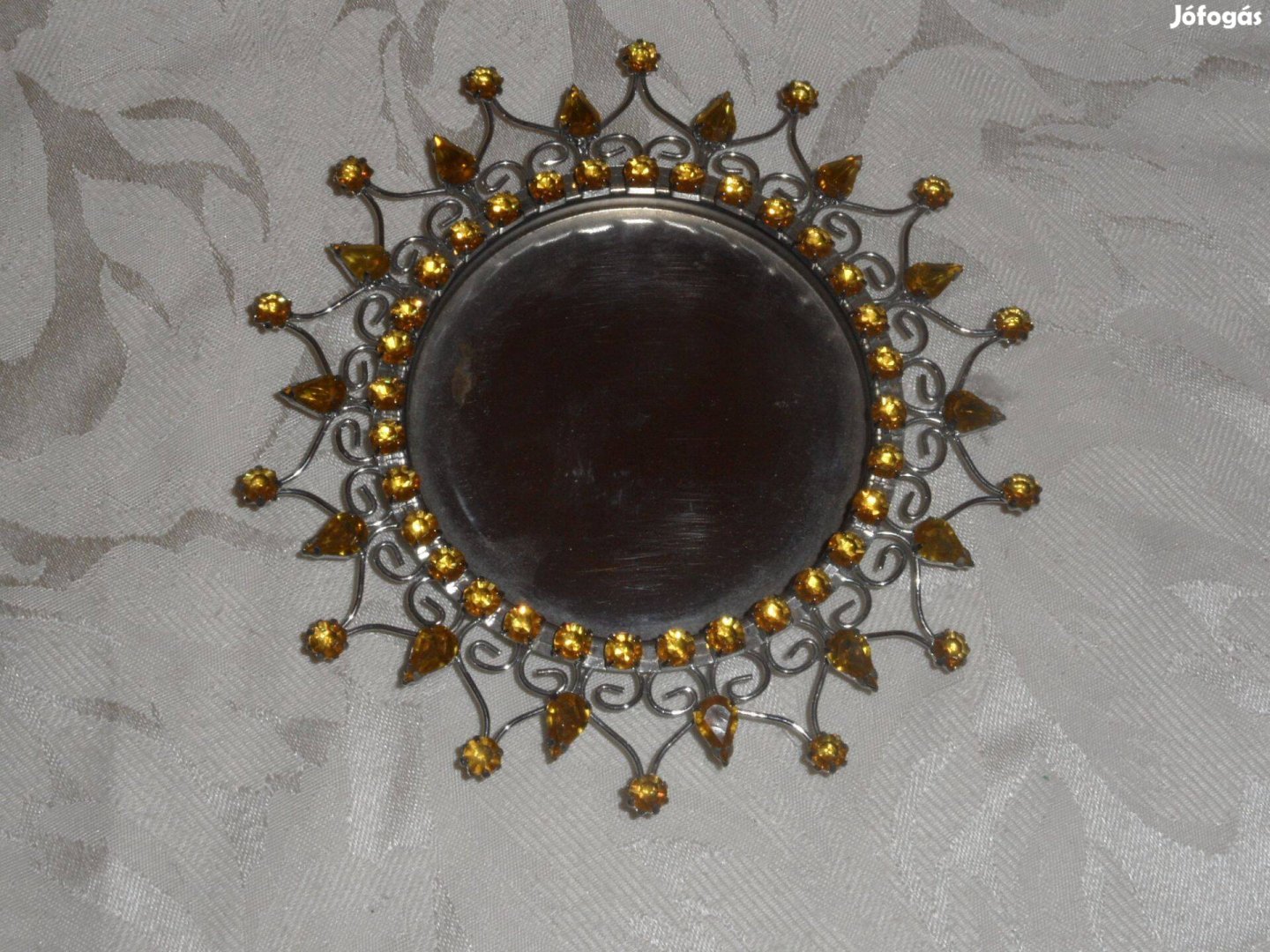 Sárga köves fém kerek poháralátét, képkeret