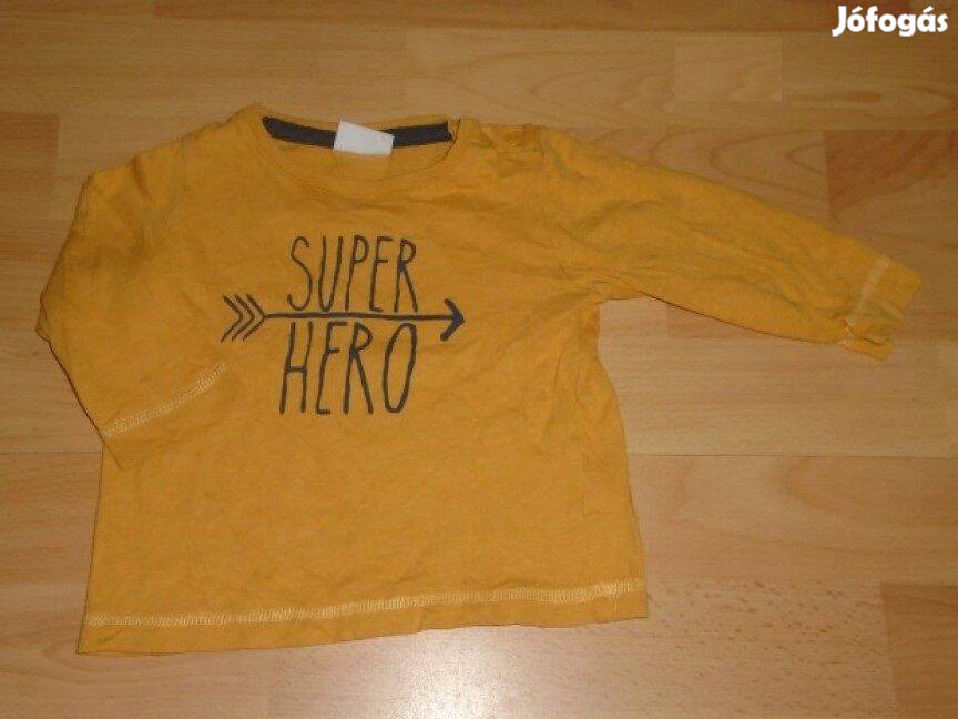 Sárga super hero feliratos hosszú ujjú felső 6-9 hó (méret 74)