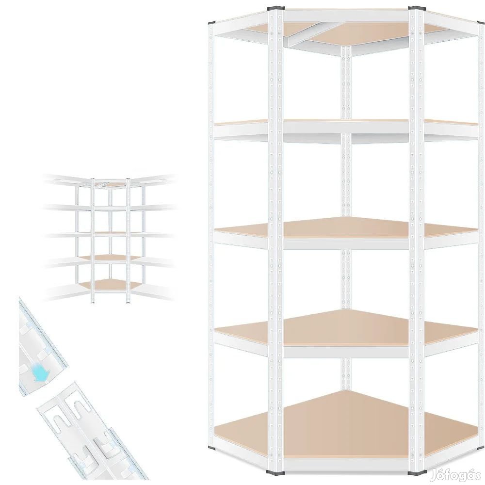 Sarok salgó polc, 5 szintes 180x70x30-30cm, fehér