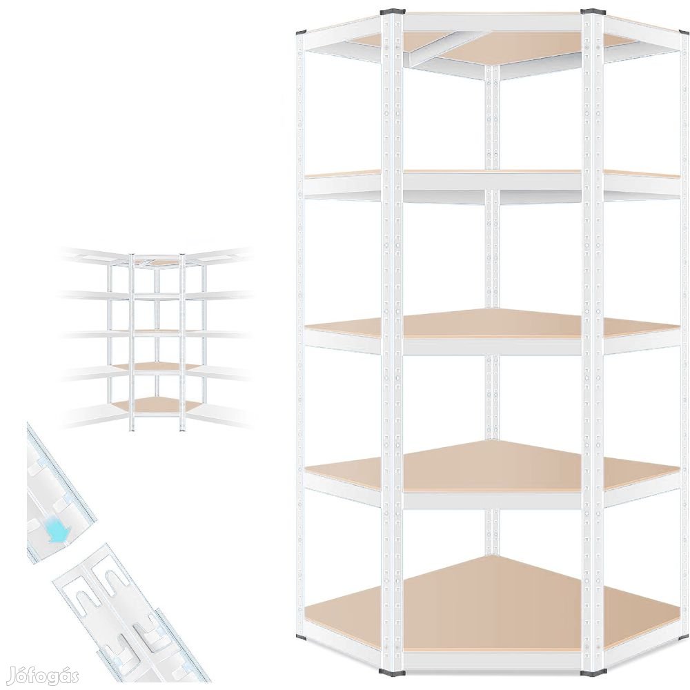 Sarok salgó polc, 5 szintes 180x70x40-40cm, fehér