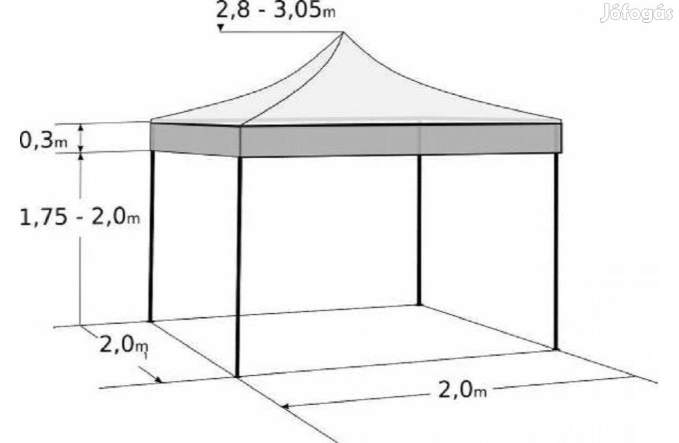 Sátor Pavilon 2X2maa piaci árusító sátor + Erős PVC/UV ponyva