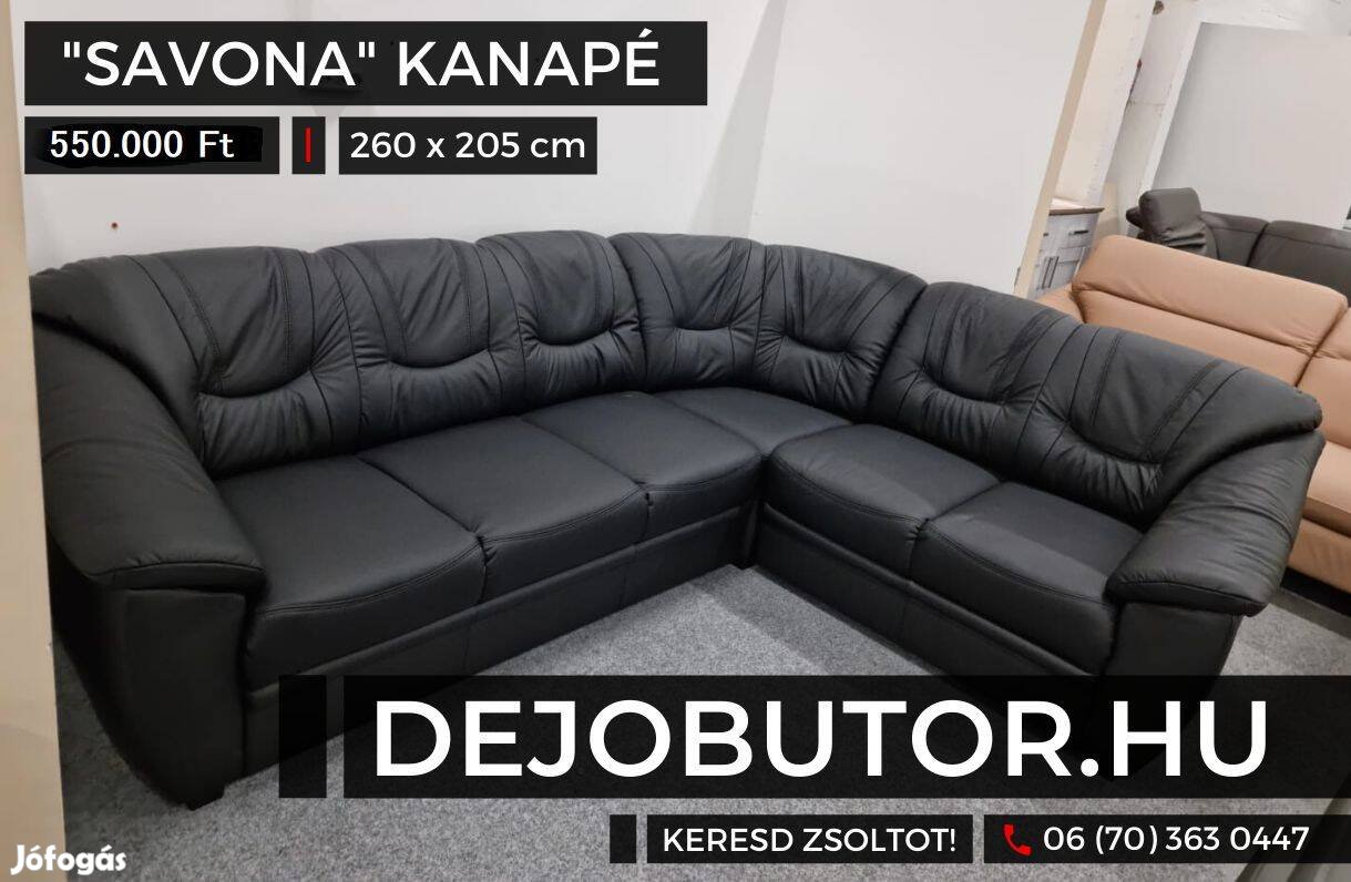 Savona kanapé valódi bőr bútor ülőgarnitúra rugós 260x205 cm black