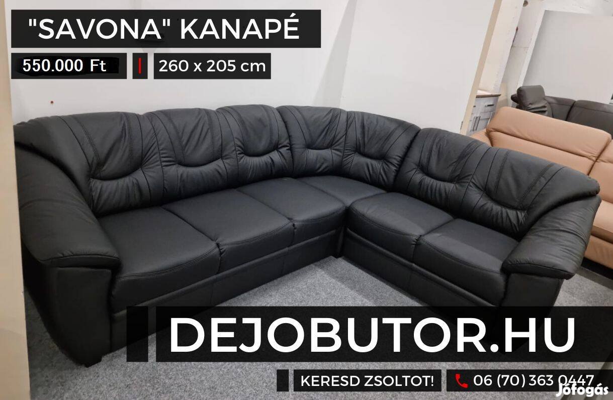 Savona kanapé valódi bőr bútor ülőgarnitúra rugós 260x205 cm fekete