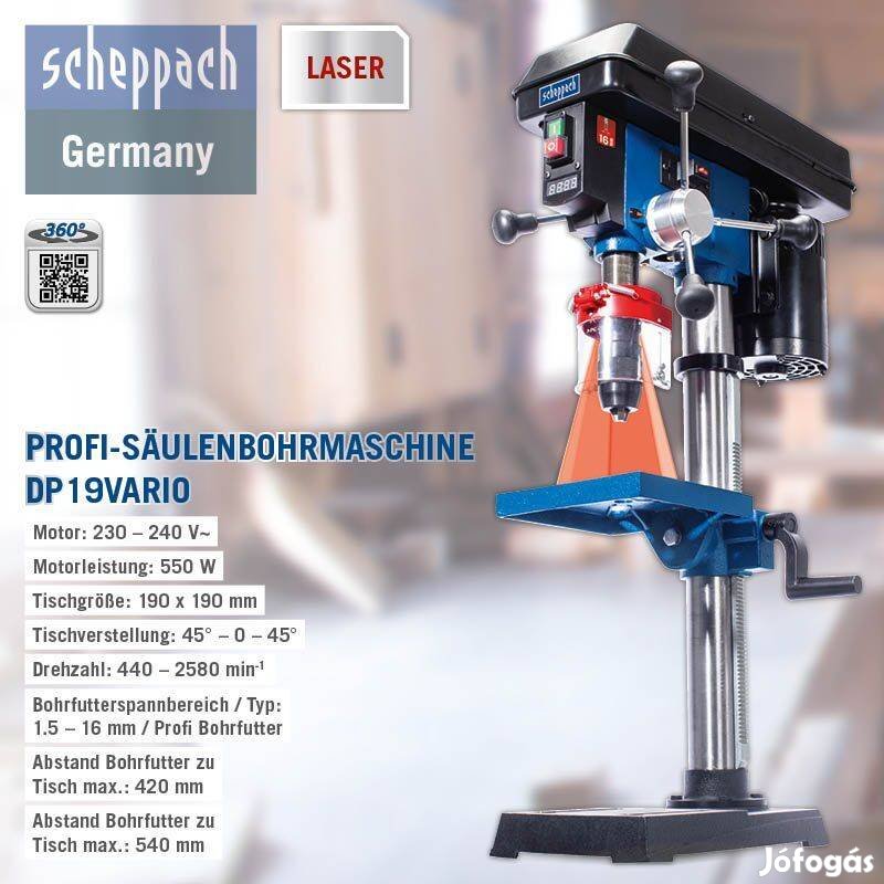 Scheppach DP 19 Vario oszlopos Fúró Állványos fúrógép Garanciával!