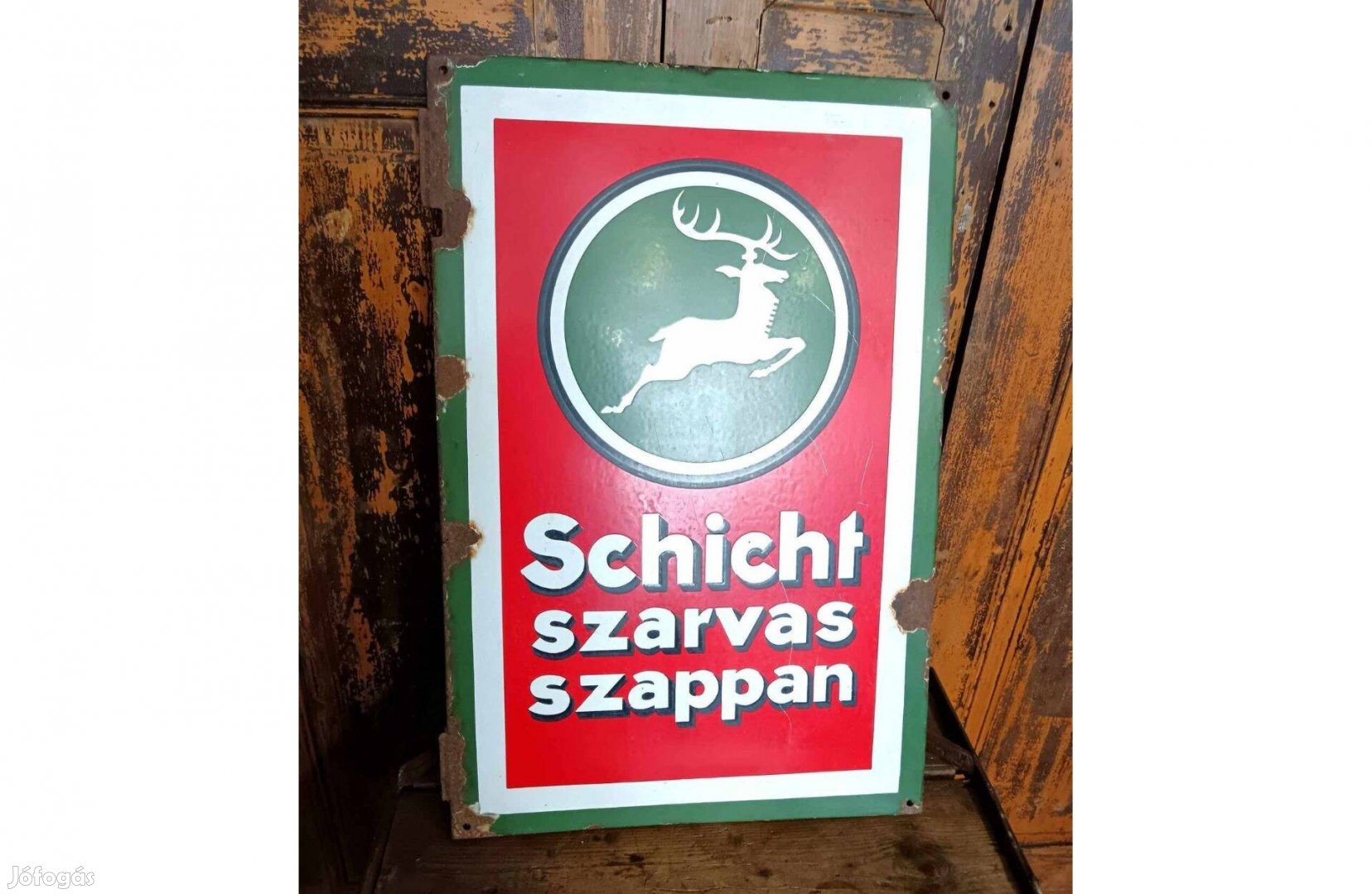 Schicht szarvas szappan, zománctábla, régi reklám a 20. század eleje