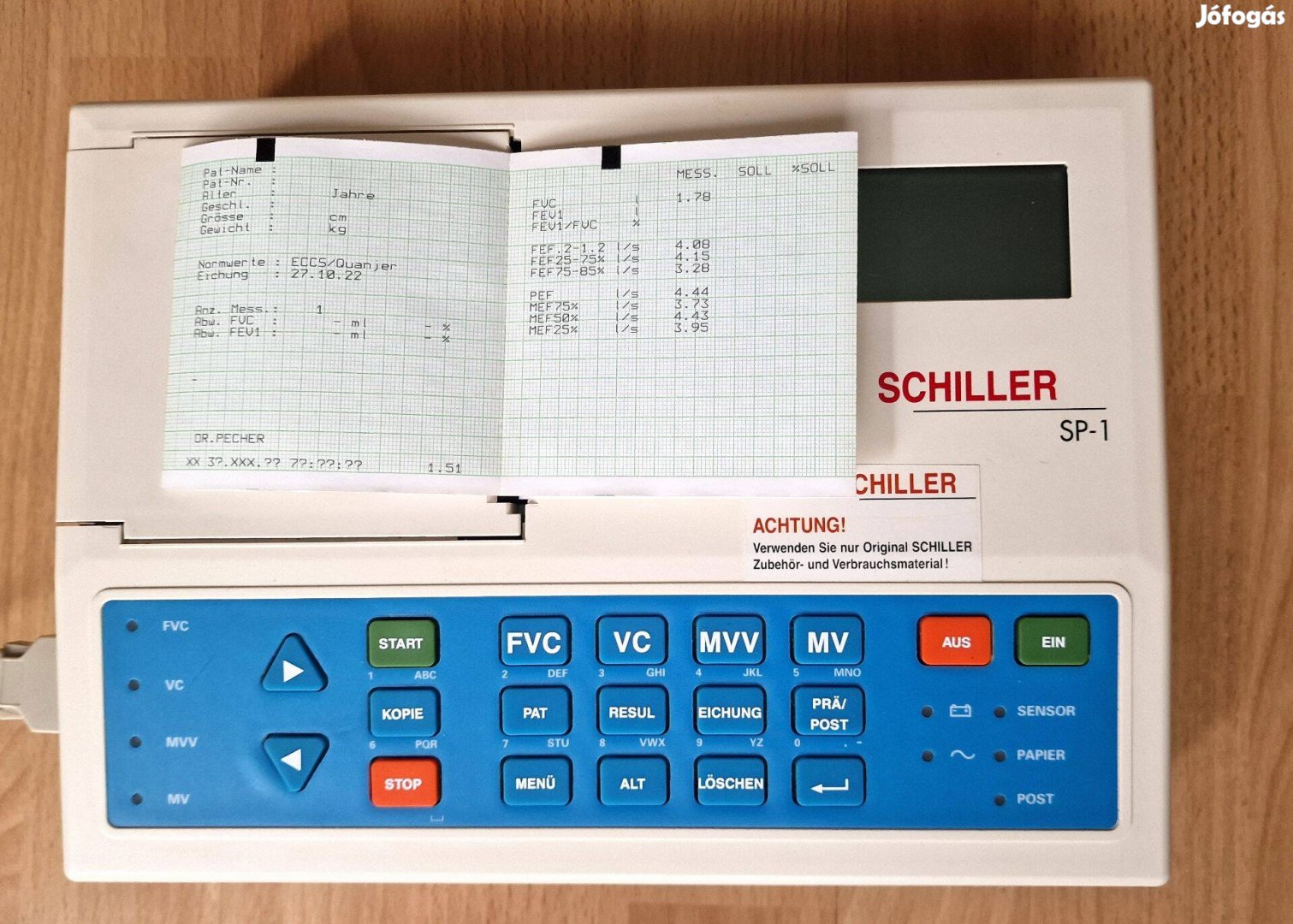 Schiller SP-1 spirométer eladó