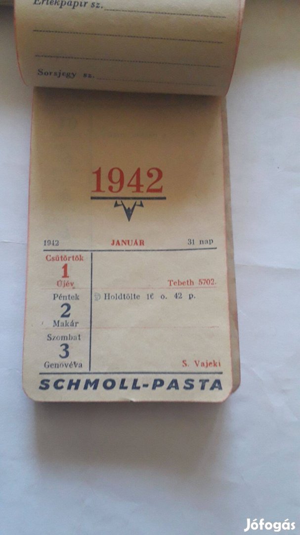 Schmoll -pasta zsebnaptár 1942 -es