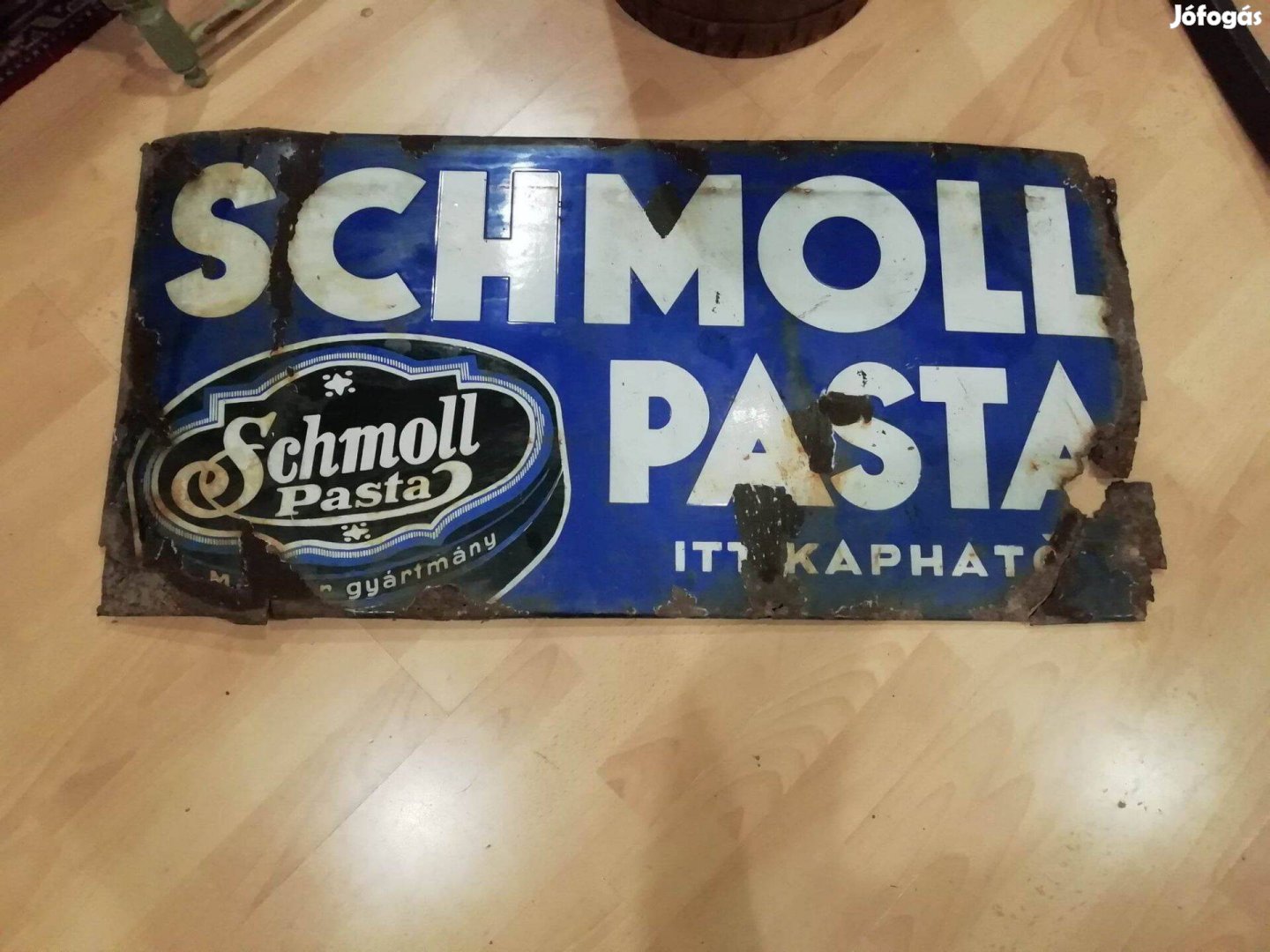 Schmoll pasta zománctábla, sérült igaz, de ritka gyűjtői zománctábla