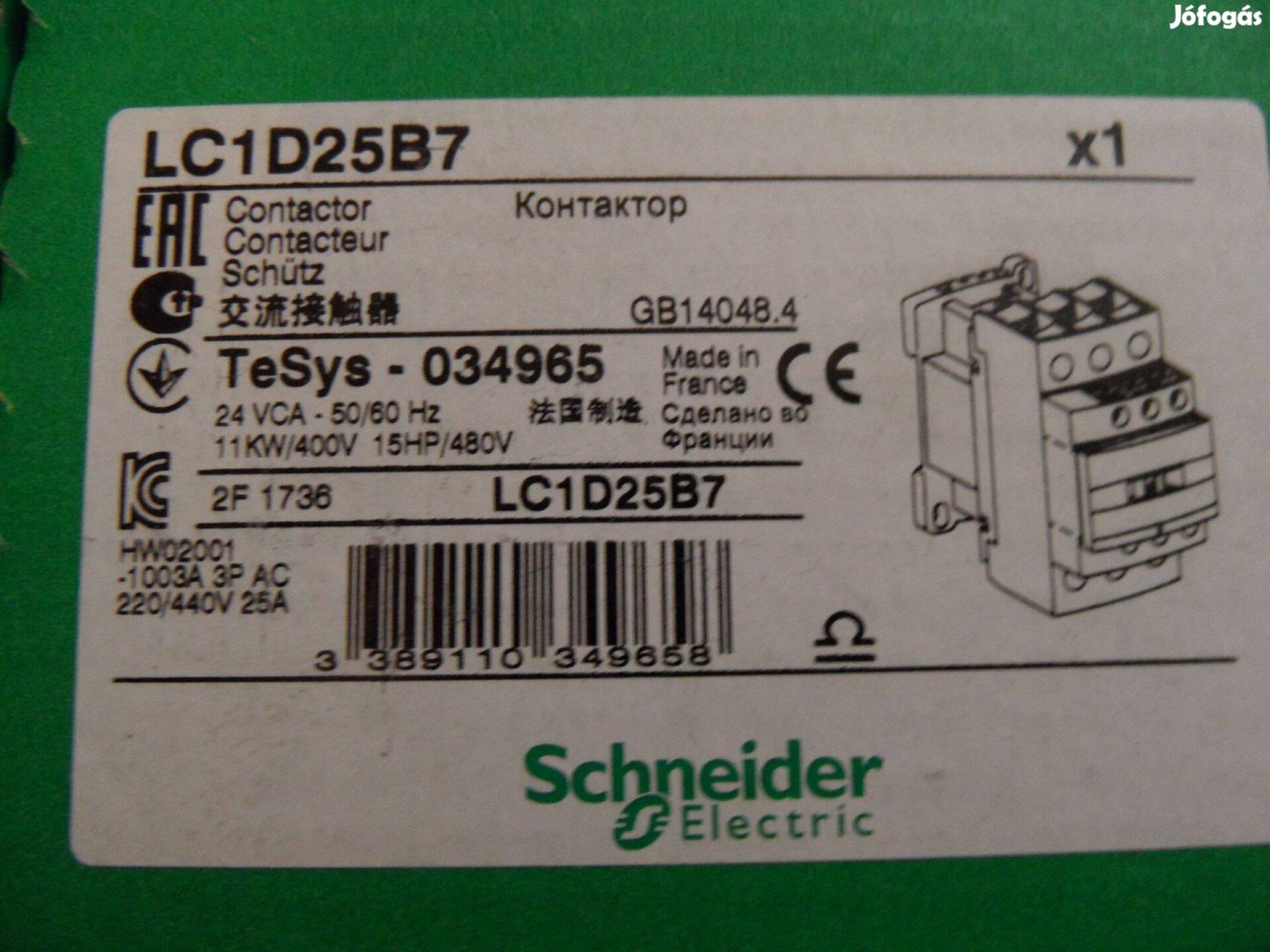 Schneider 11KW 24VAC mágneskapcsoló