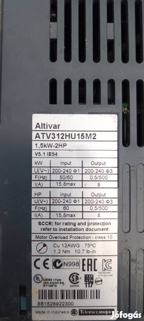 Schneider ATV12HU15M2 - Altivar ATV12 frekvenciaváltó, 1,5kW, 1f, 230V