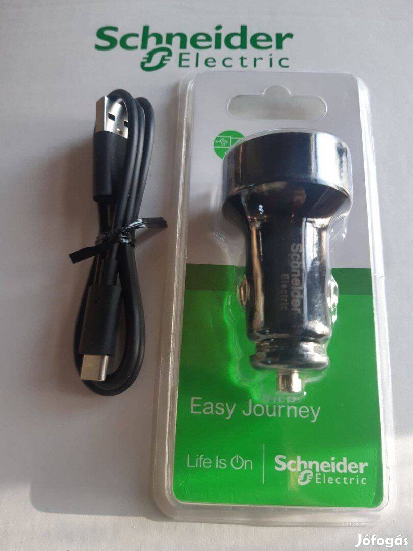 Schneider autós telefon töltő, 2xusb max 2A + töltőkábel USB/USB-C