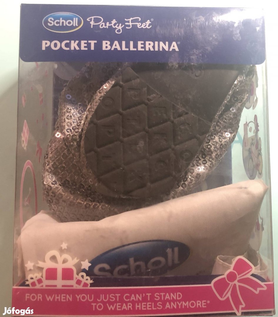 Scholl Pocket Ballerina 39 40 újszerű ezüst cipő zsákkal