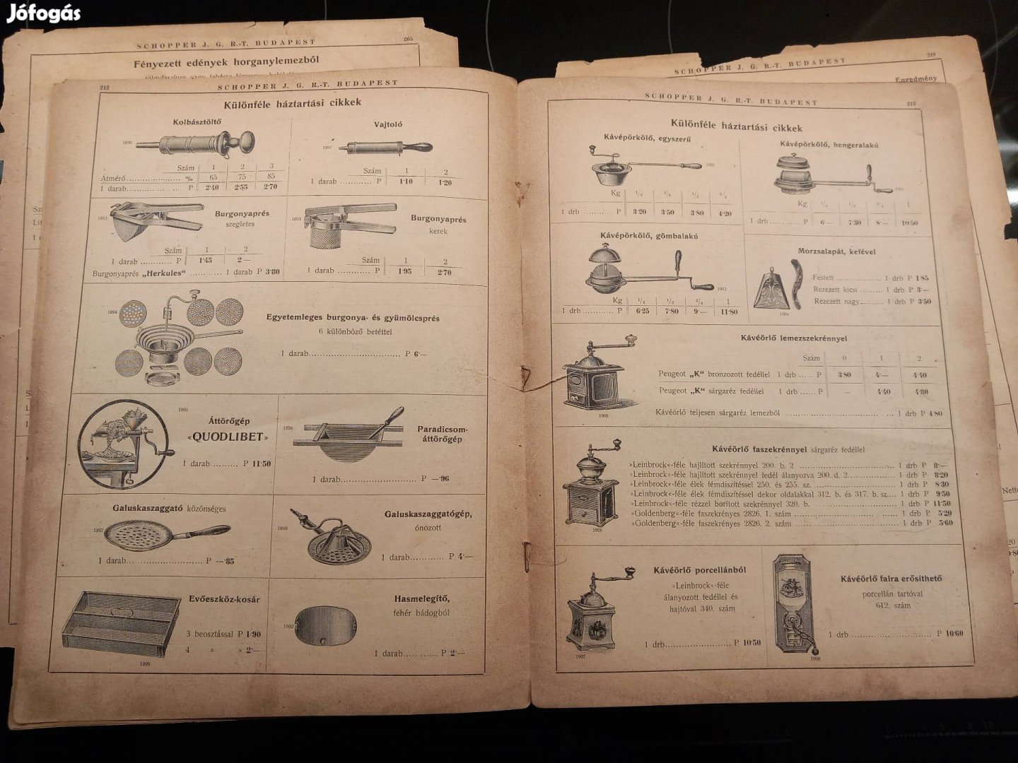 Schopper J. antik árjegyzék edény kávé daráló