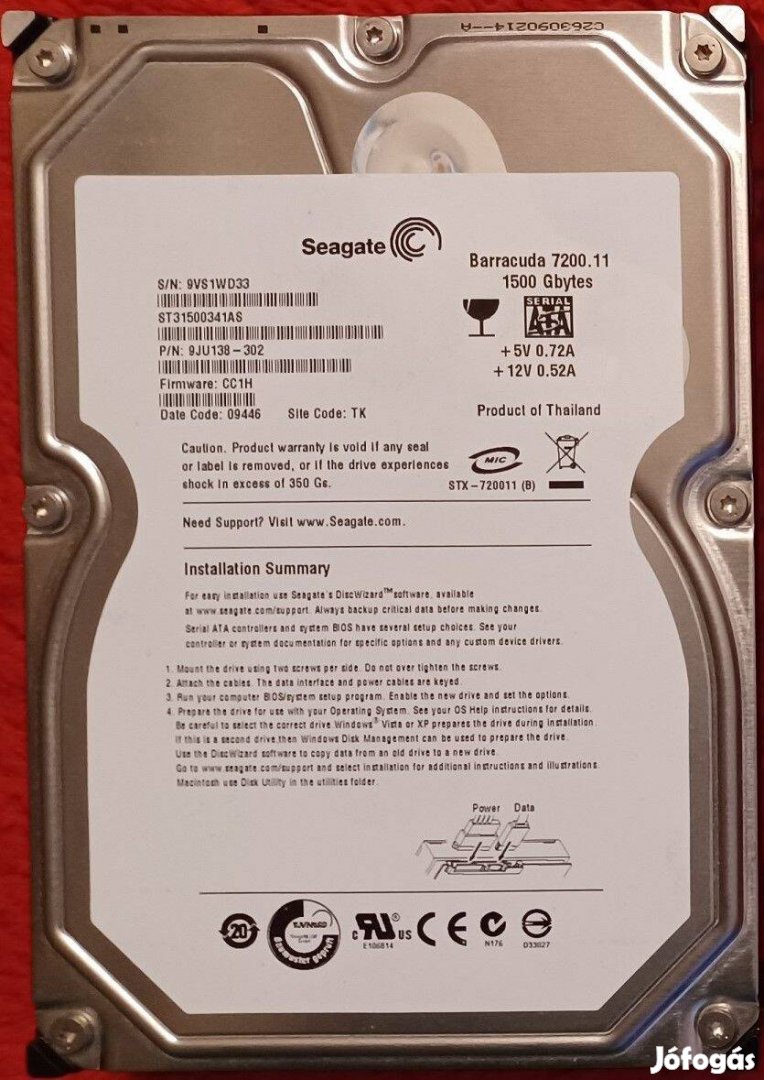 Seagate 1,5Tb hdd (vinchester) merevlemez