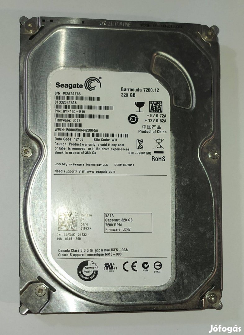 Seagate 320GB HDD merevlemez SATA 3.5" 100/100 #AE85