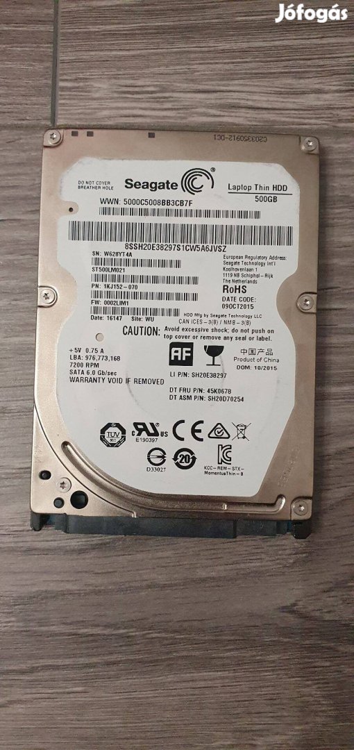 Seagate 500 GB 2.5" SATA HDD merevlemez