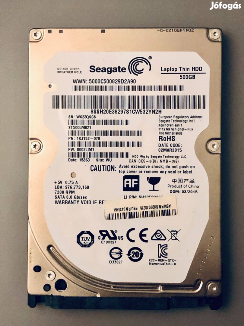 Seagate 500 GB 7200 rpm SATA 2.5 colos notebook HDD 100% állapot