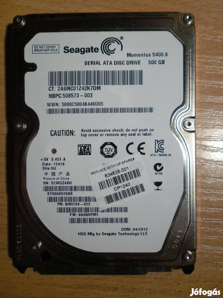 Seagate 500gb sata laptop hdd 100/15%