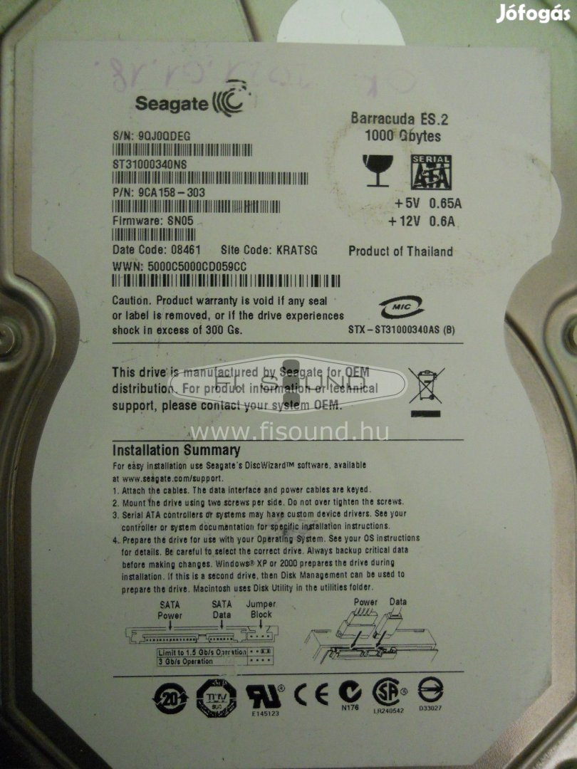 Seagate Barracuda Es.2 ,1 TB, 64MB 1db van csak