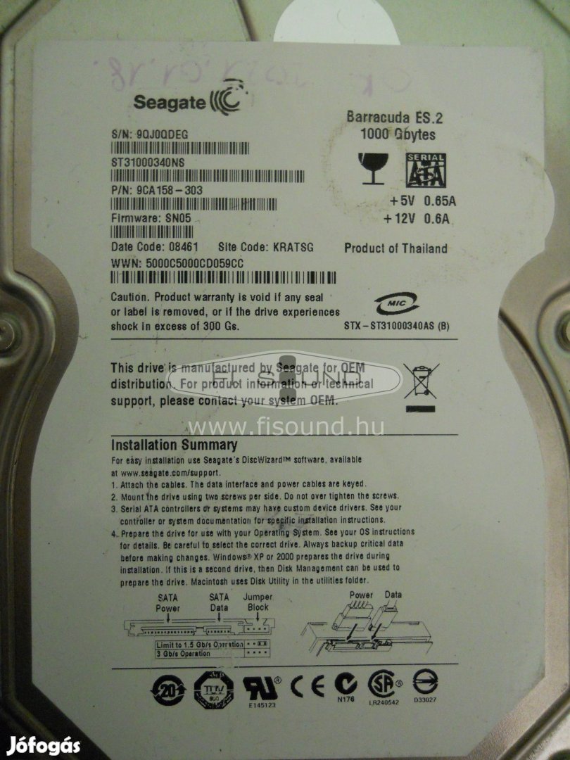 Seagate Barracuda Es.2 ,1 TB, 64MB 1db van csak