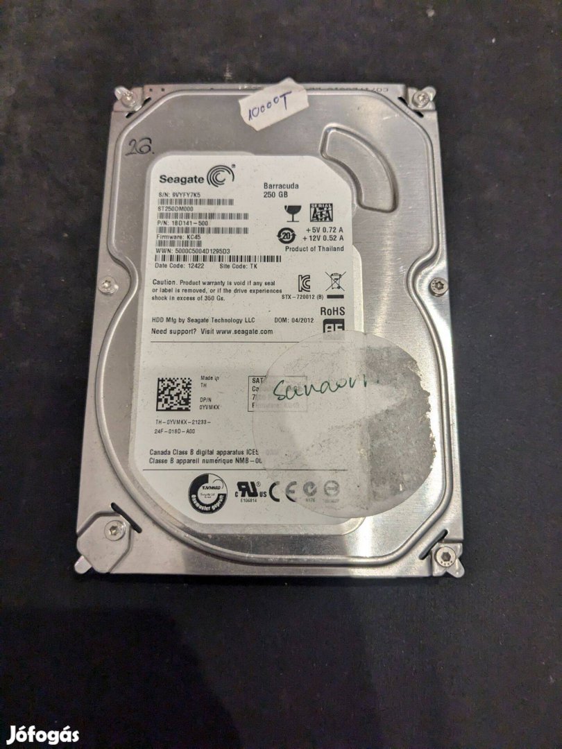 Seagate Barracuda HDD merevlemez SATA 100/100 250 GB 3,5"