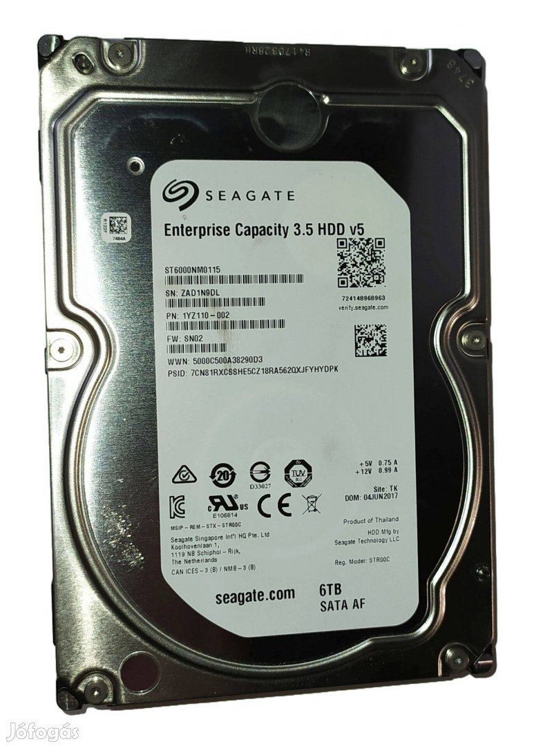 Seagate Enterprise Capacity 6TB HDD merevlemez SATA 3.5" 100/100 #N9DL