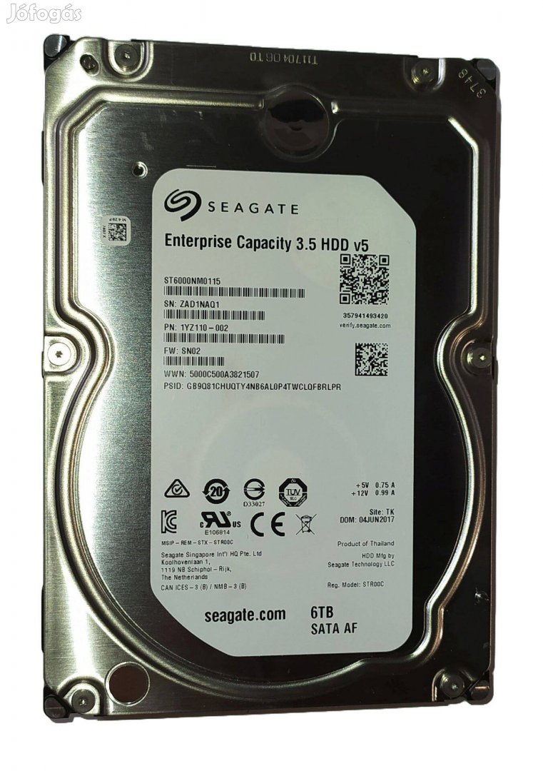 Seagate Enterprise Capacity 6TB HDD merevlemez SATA 3.5" 100/100 #Naq1