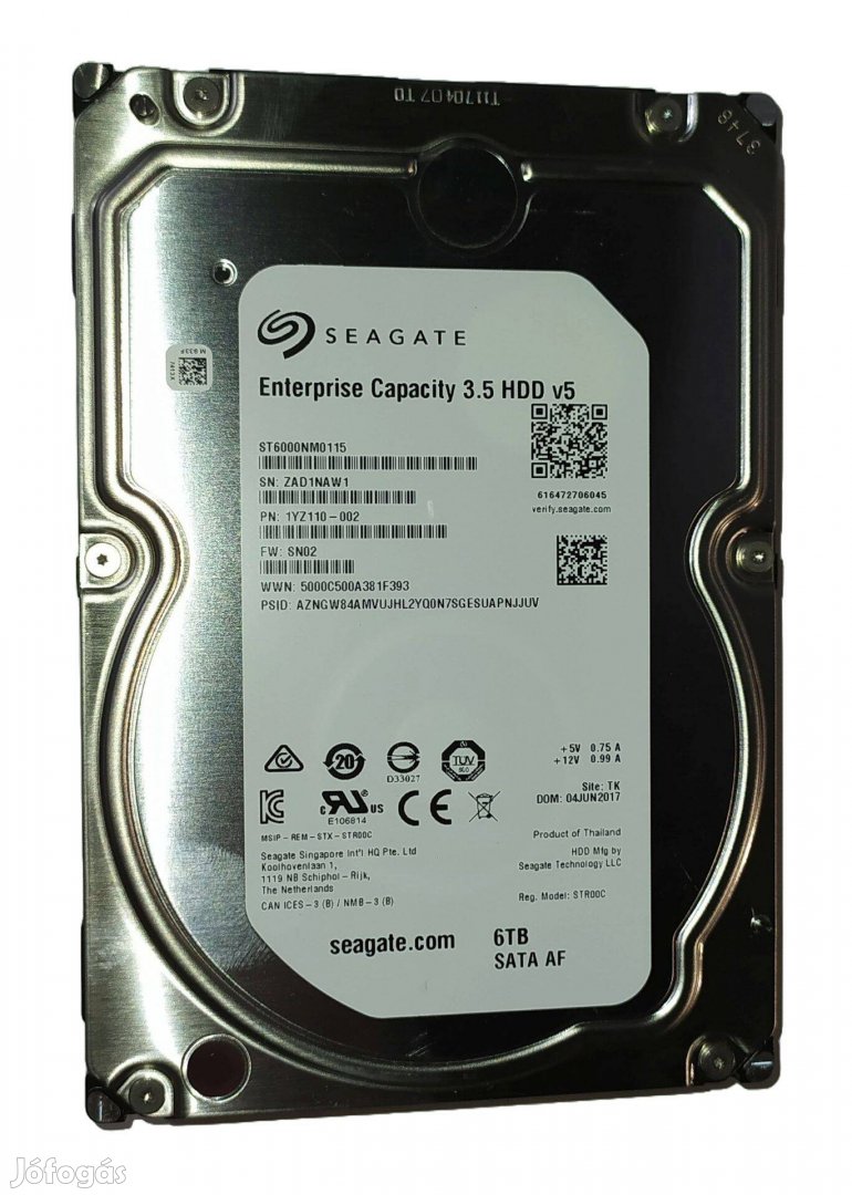 Seagate Enterprise Capacity 6TB HDD merevlemez SATA 3.5" 100/100 #Naw1