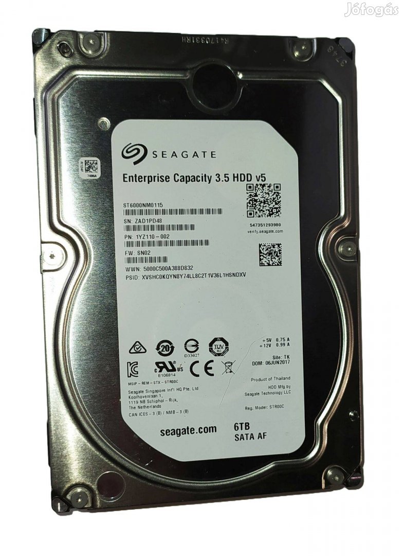 Seagate Enterprise Capacity 6TB HDD merevlemez SATA 3.5" 100/100 #PD48