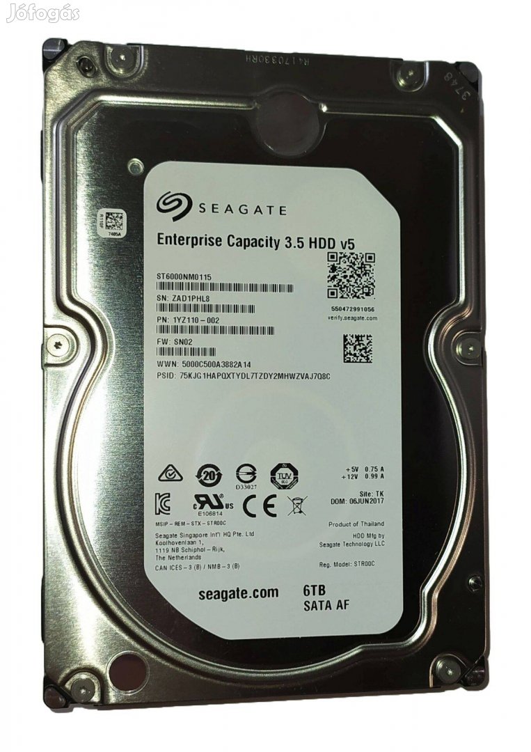 Seagate Enterprise Capacity 6TB HDD merevlemez SATA 3.5" 100/100 #PHL8