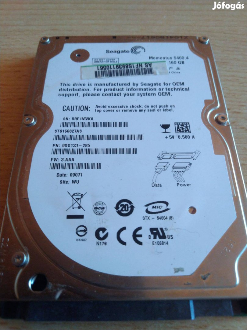 Seagate Notebook HDD 160GB Kapacitással