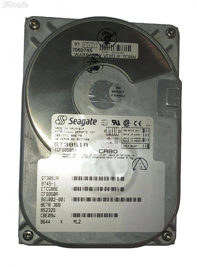 Seagate ST3851A 850MB HDD merevlemez 3.5" IDE / ATA / retro