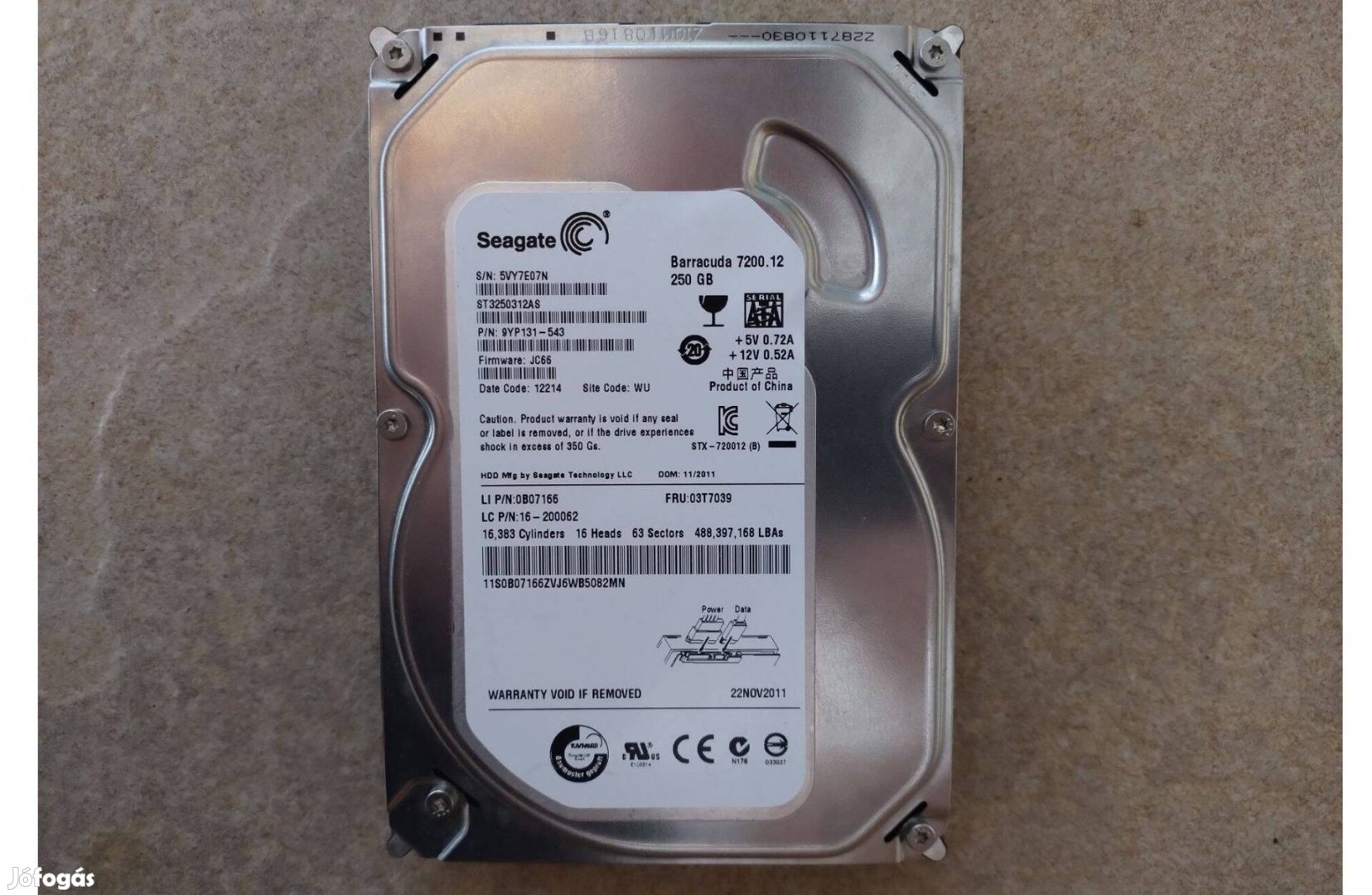 Seagate (ST3250312AS) 250GB 3,5" 7200rpm SATA HDD merevlemez